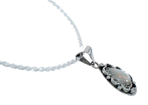 Navajo Authentic Sterling Silver Opal Pendant Chain Necklace X11173